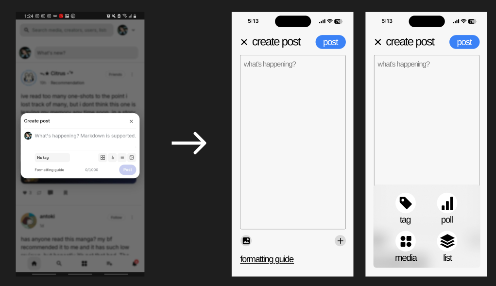 composing a post, before and after