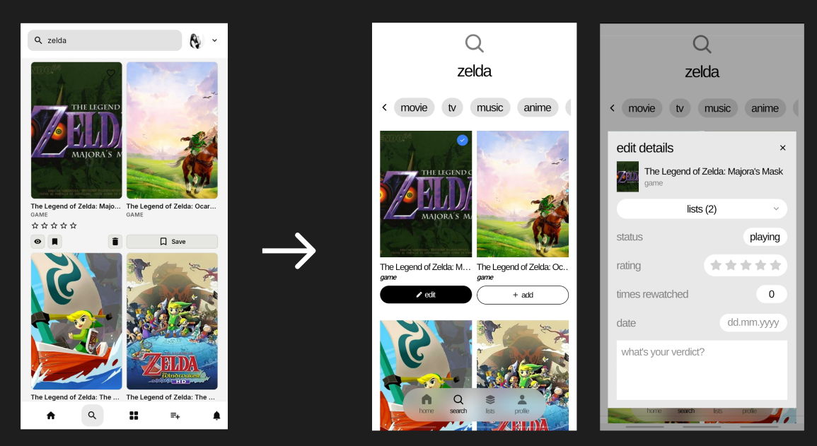search results, before and after